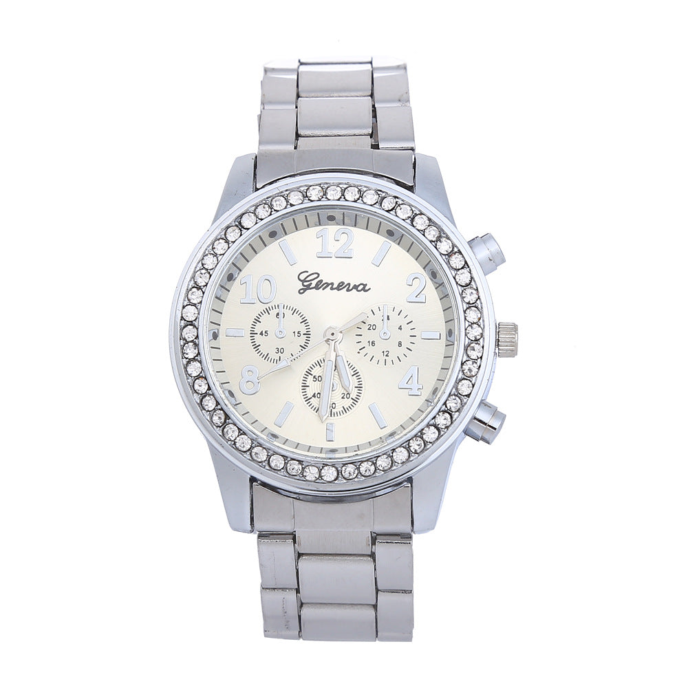 Geneva Watch Herrer Diamantlegering treøjede urværk quartz Herreur Ur