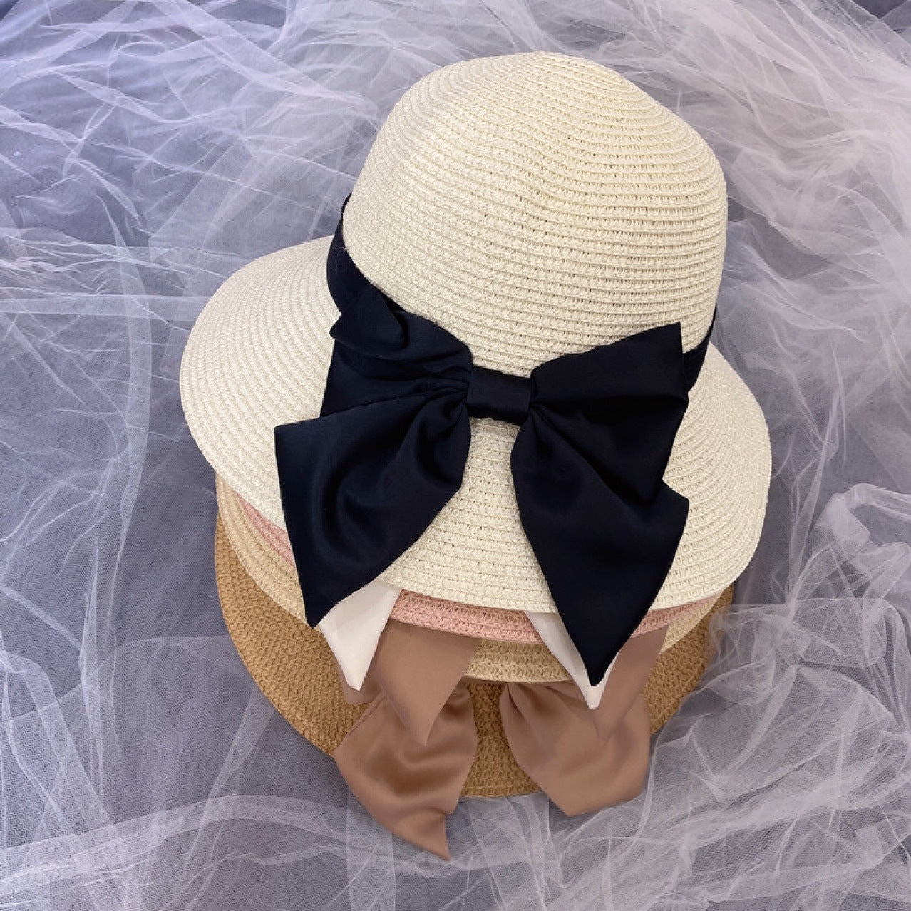 Beach Sun  Simple Bow Monochrome Straw Hat