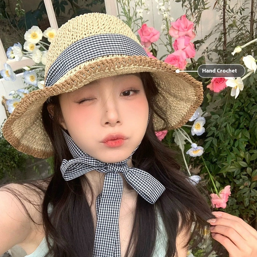 Sweet All-matching Woven Straw Hat Female Seaside Sun-proof Bucket Hat