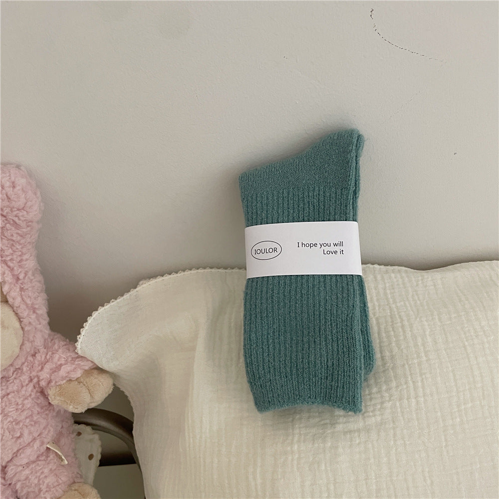 Solid-color Wool Socks Extra-thick And Warm Mid-calf Socks