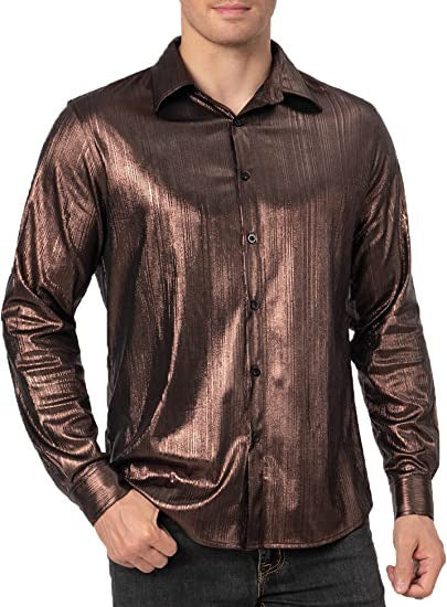 Men's Formal Solid Color Casual Sequin Button-up Shirt