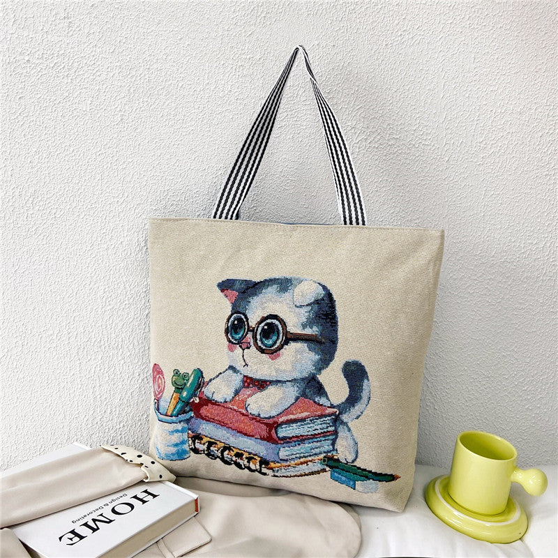 Student Portable Canvas Bag Literary Storage