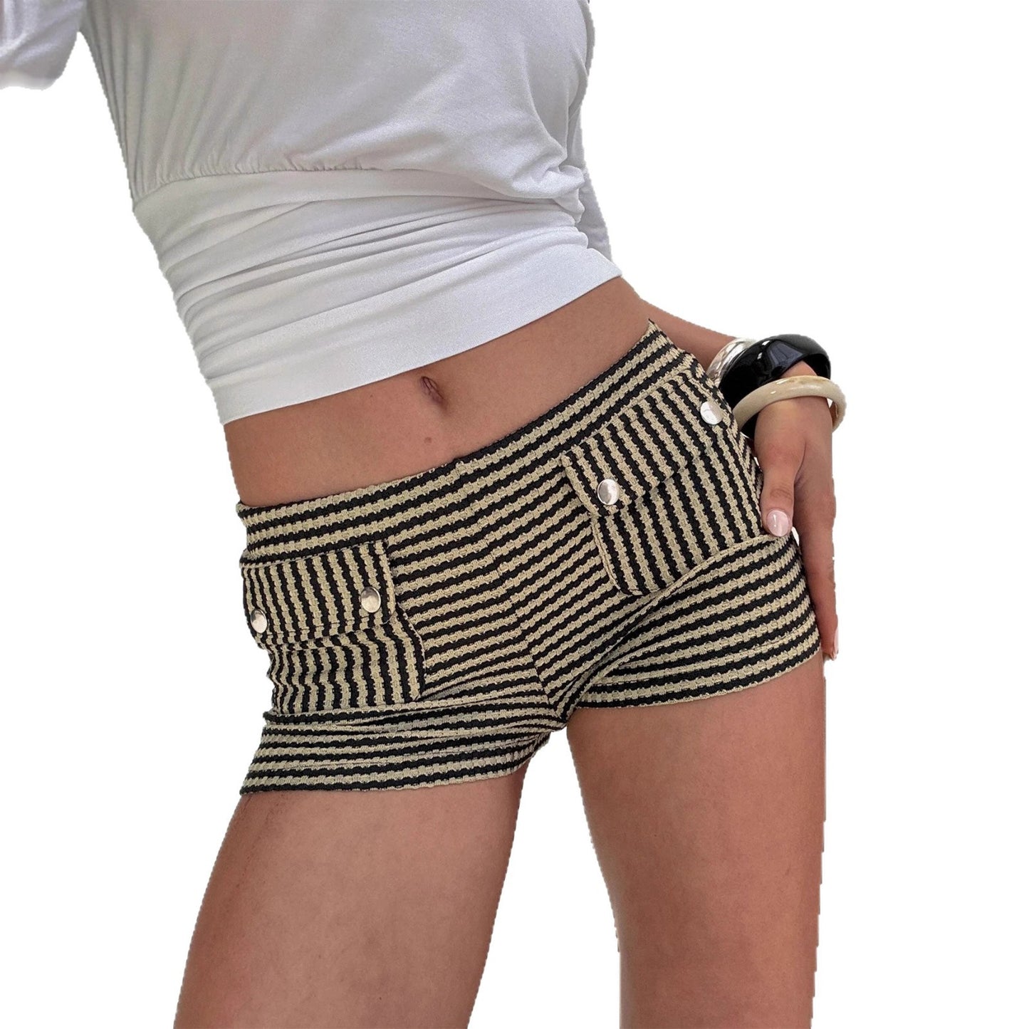 New Women's Striped Knitted Elastic Hot Pants
