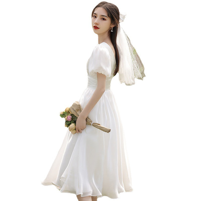 Temperament V-neck French Birthday Travel Light Wedding Dress