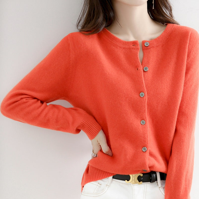 Women's Solid Color Loose Round Neck Knitted Sweater Coat