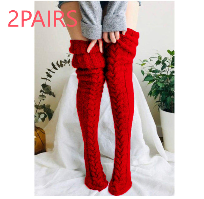 Women's Solid Color Over-the-knee Wool Foot Warmer Stockings