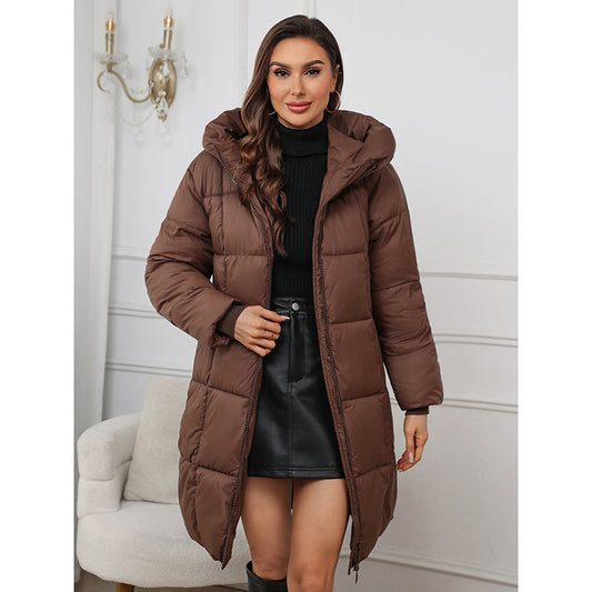 Mid-length Slim-fit Insulated Cotton Coat For Women