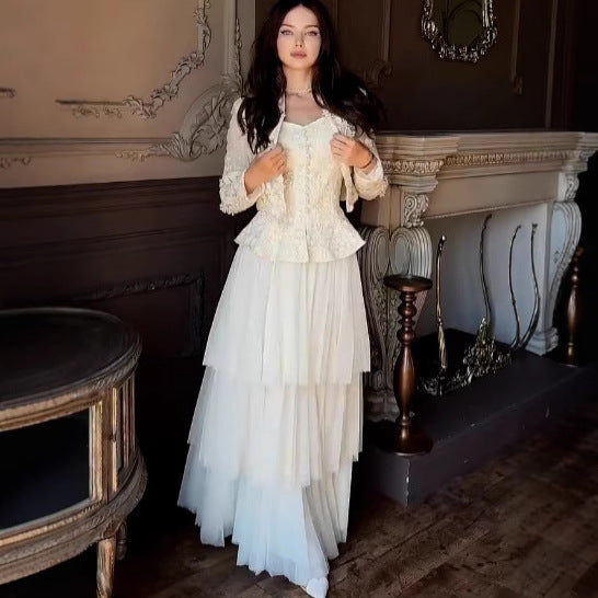 Lace-Panel High-Waisted Hollowed-Out Three-Piece Set