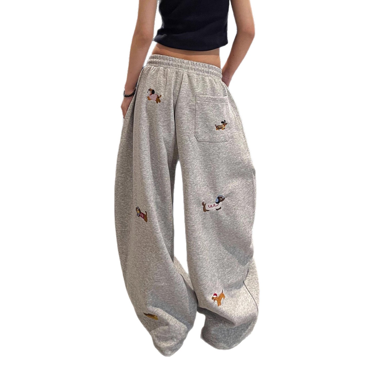 Embroidered Slacks Women's Loose Slimming And All-matching Street Drape Wide Leg