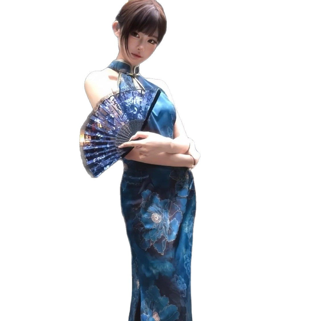 Womens Retro Printed Cheongsam Dress