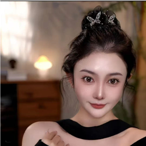Double Butterfly Black Veil Bun Grip