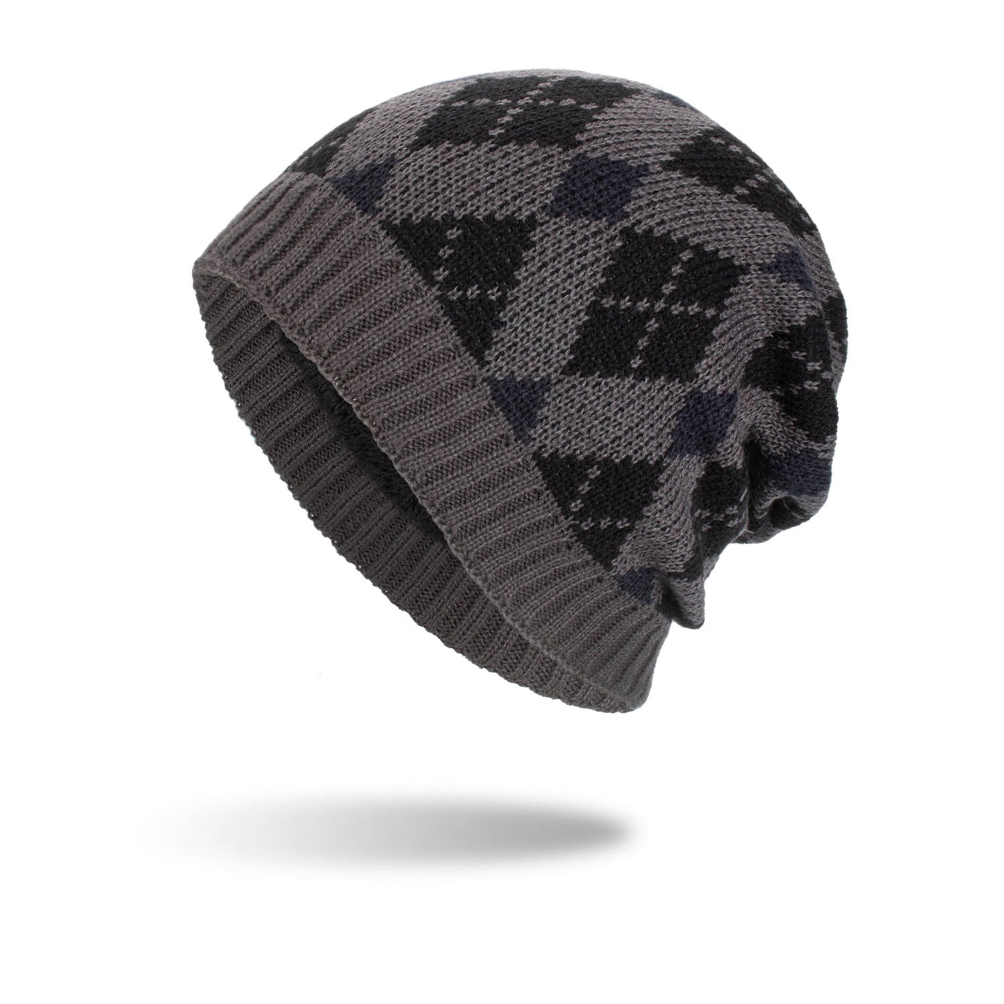 Tricolor Diamond Long Pullover Hat Knit
