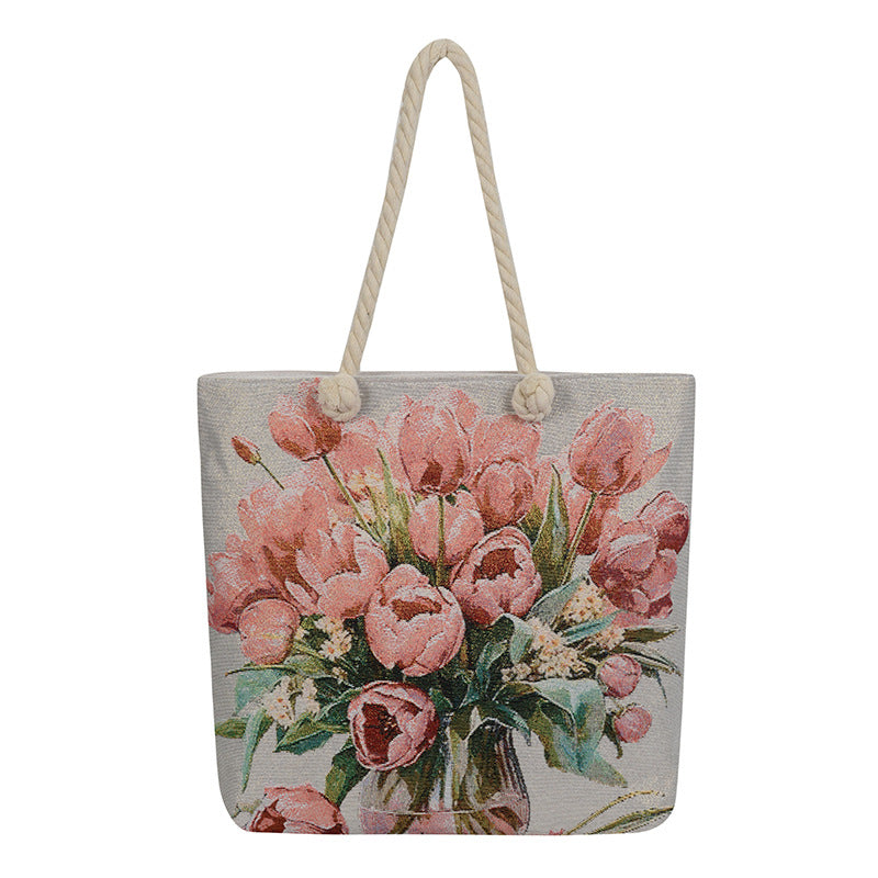 Double Sided Jacquard Embroidered Canvas Tote Bag