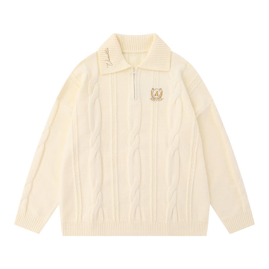 Simple Embroidered Lapel Sweater For Men