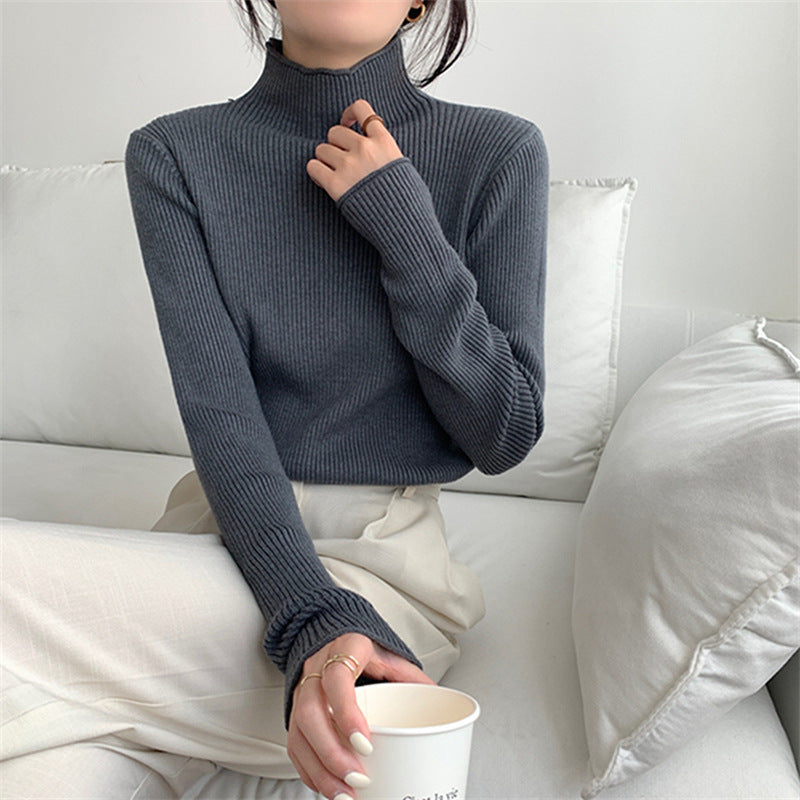 Half-high Collar Inner Match Women's Slimming And Warm Knitted Top