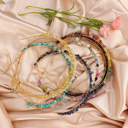 Winding Golden Double Row Natural Crystal Gravel Headband