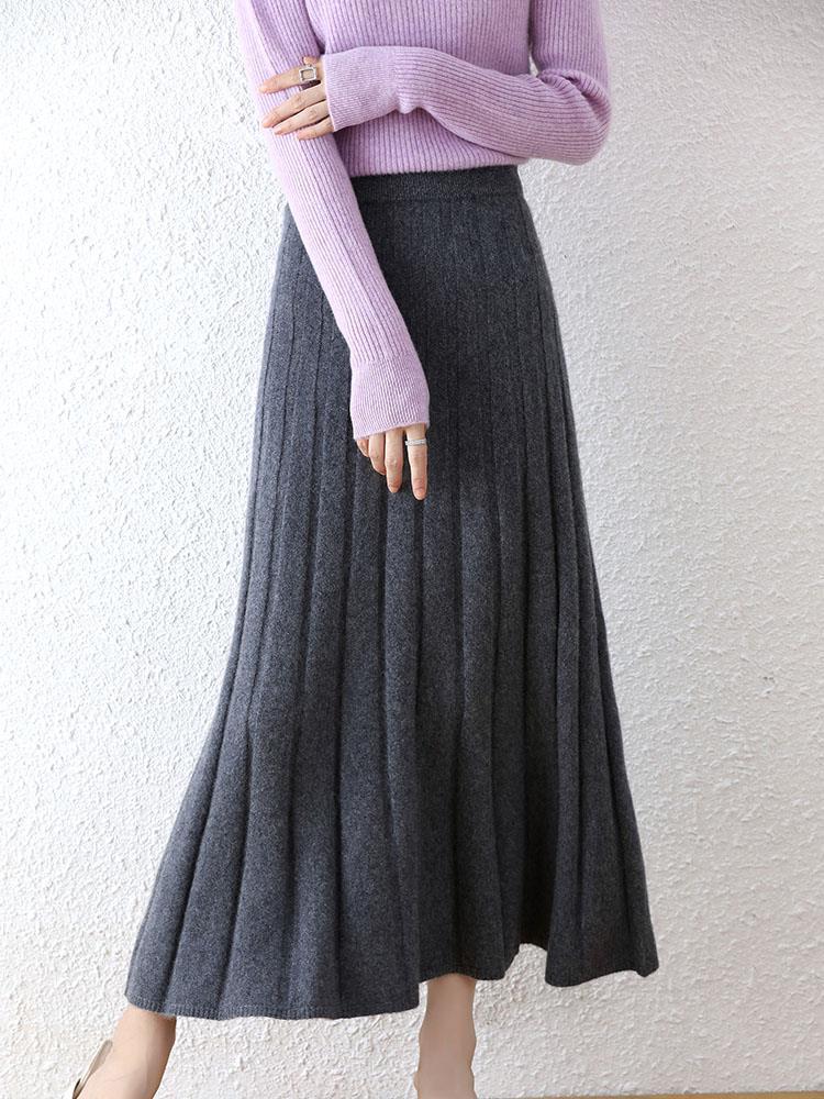 Women's Mid-length Pure Wool Thickened Skirt