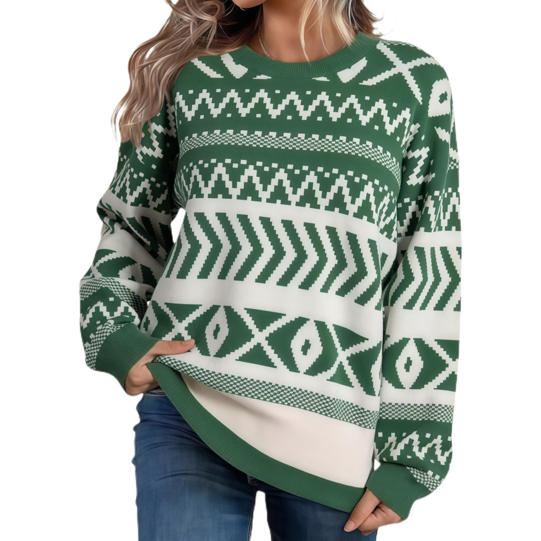 Intellectual Style Unique Long Sleeve Round Neck Knitted Sweater
