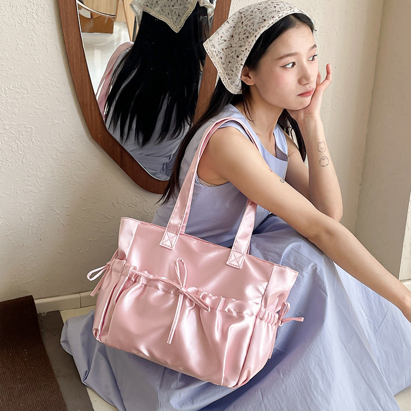 Women's Pleated Bow Pearl Shoulder Bag