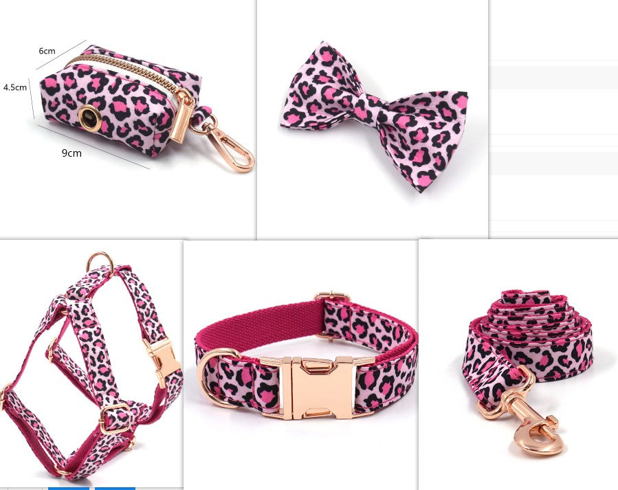 Striped Print Pet Chest And Back Leash Bow Trash Bag Set