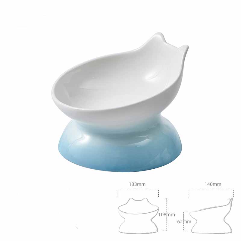 Ceramic Oblique Mouth High-foot Cat Pet Bowl