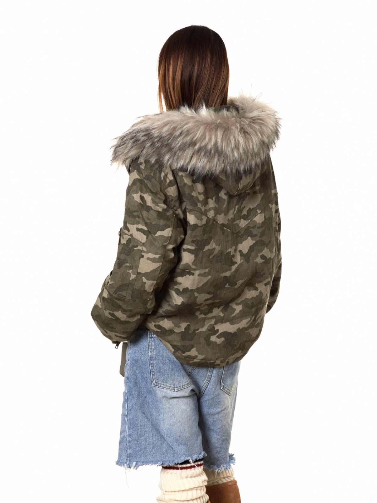 Hooded Loose Camouflage Fur Collar Detachable Cotton Jacket