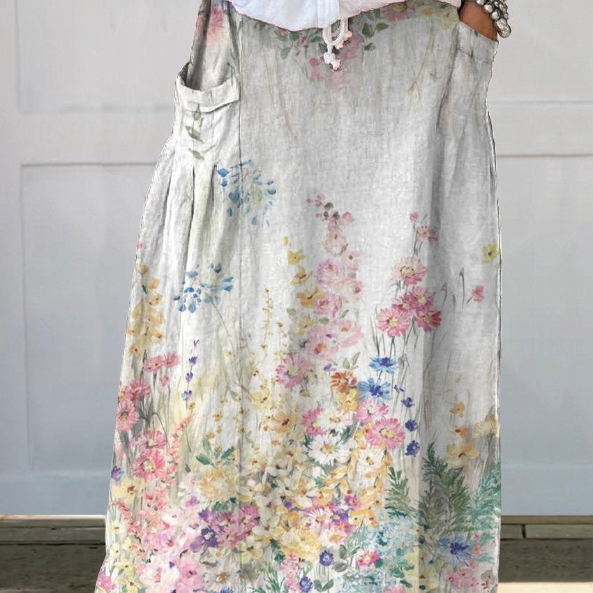 Independent Printed Skirt With Pockets