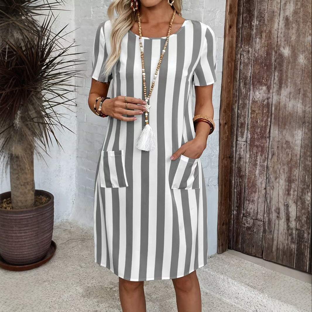 Summer New Striped Short-Sleeve Dress