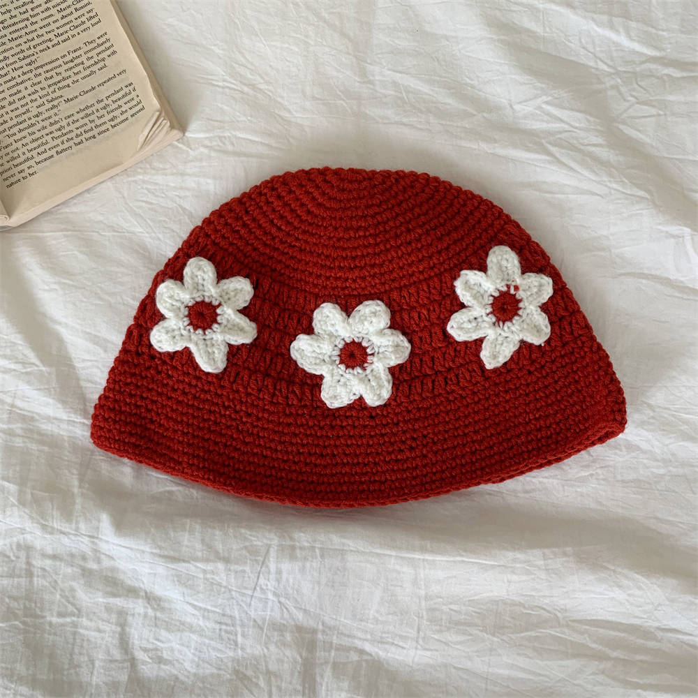 Niche Retro Handmade Flower Bucket Hat Japanese Sweet All-matching