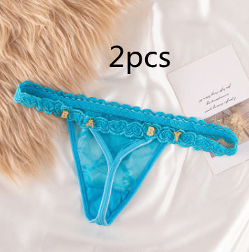 Women's Lace Transparent Rhinestone Letter Shorts