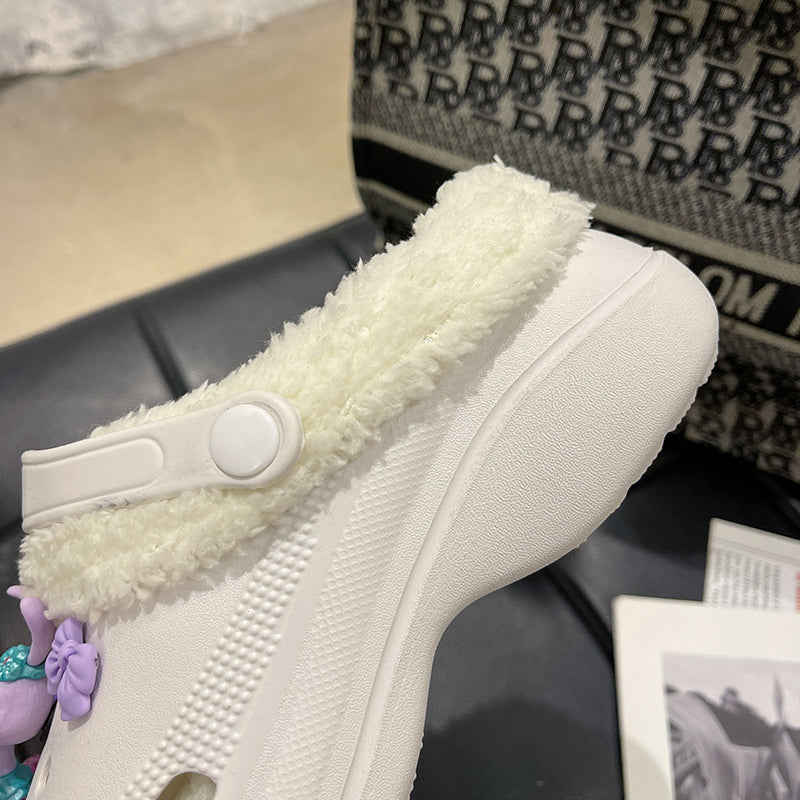 Plush Thick Soled Baotou Sponge Cake Two Wear Cotton Slippers