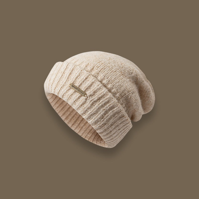 Wool Blend Solid Color Cold Warm Pile Knitted Hat Tide