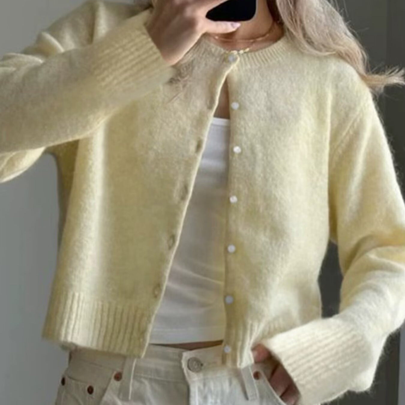 Europæisk og Amerikansk Stil Kvinders Fransk Creme Gul Sweater