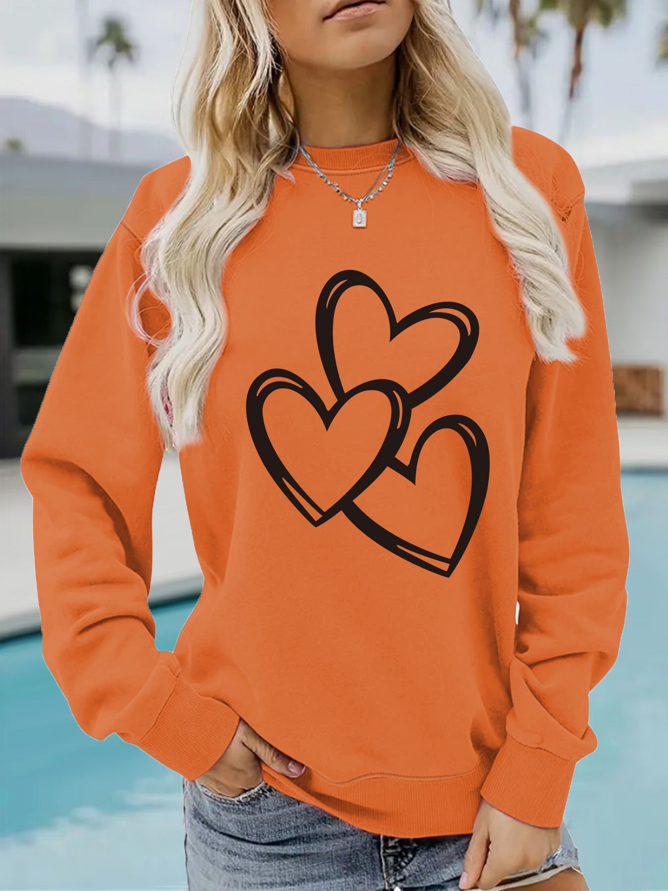 Womens Casual Long-sleeve Crew-neck Printed Sweatshirt Top