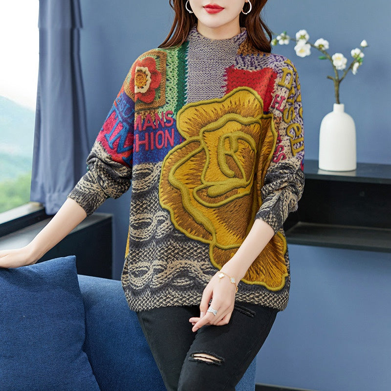Plus-sized Fashion Personalized Printing Knitted Pullover Sweater