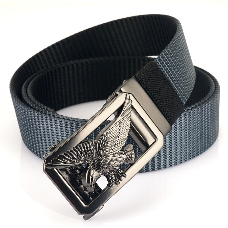 Two-tone Nylon Mens Trendy Belt With A Toothless Rotating Automatic Buckle