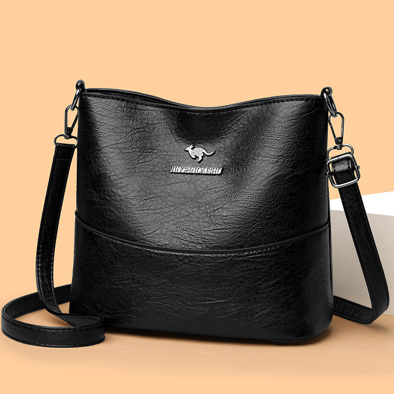 Multi-layer Soft Leather Bucket Large Capacity Women's Shoulder Messenger Bag