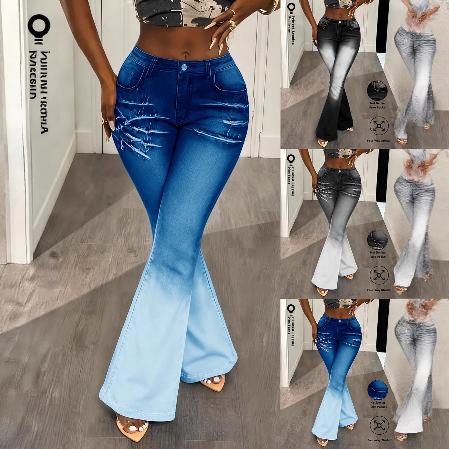 Comfortable And Versatile Faux Denim Printed Base Leggings