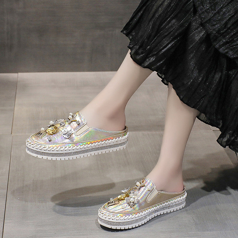 Women's Rhinestone Heelless Slip-ons Toe Sandals