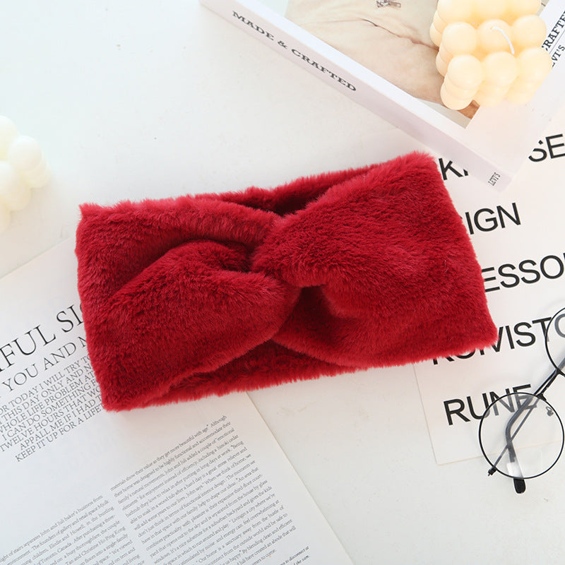 Warmth Elastic Knotted Sports Headband Plush Wide Headband Headscarf Women