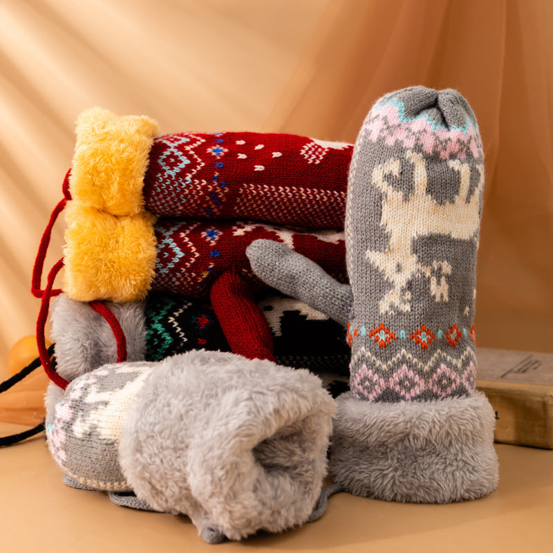 Fingervanter Kvinder Vinter Student Tegnefilm Taske Finger Strikket Uld Halter Fleeceforet Polstret Varm Holder Ridning