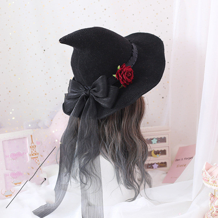 Lolita Halloween Retro Heksehat Maskerade Rose Stor Sløjfe Troldmandshat Gotisk Magisk Pigehat Cosplay Tilbehør Festdekoration