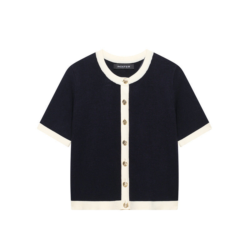 Spring And Summer New Women's Clothing Classic Style Contrast Color Knitwear Coat Knitted Mini Skirt