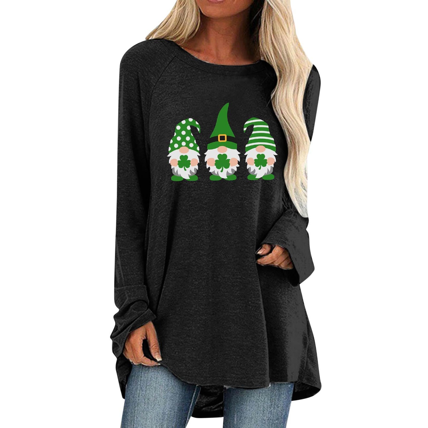 Cotton Fabric Gradient Round Neck Long Sleeved Women's Clothing