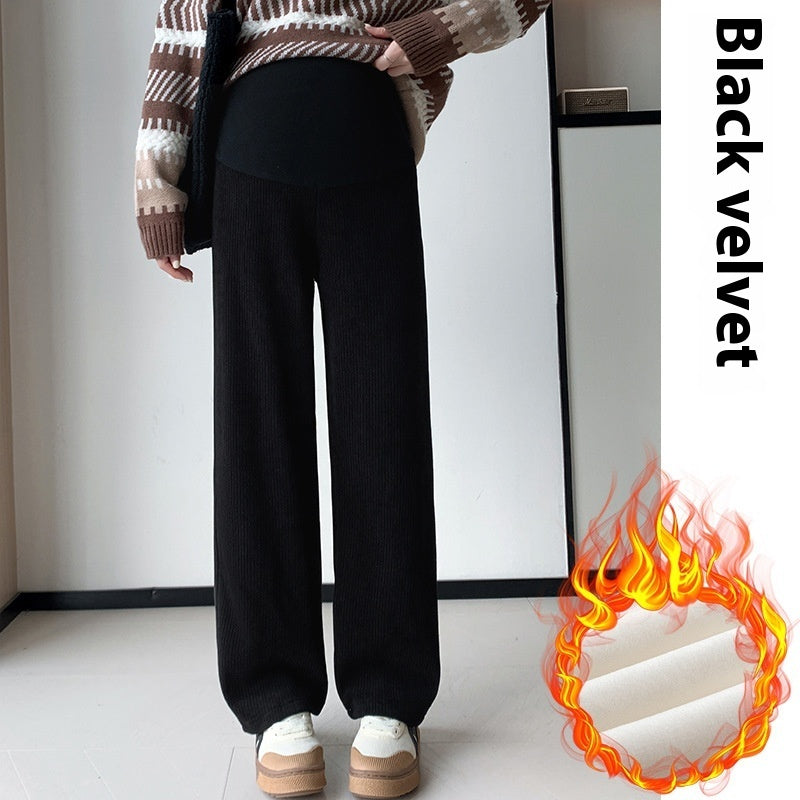 European Cotton Velvet Stripes Maternity Pants Outer Wear Fleece-lined Thickened