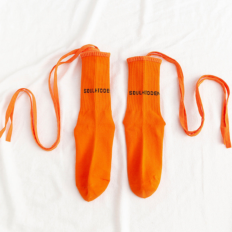 Cross Tie Socks Female Ins Eye-catching Tide Socks Calf Socks Medium Tube Socks