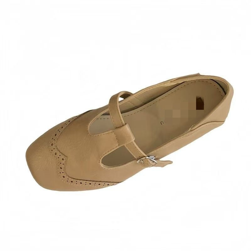 Vintage Flat-heeled Slingback Shoes With A T-strap Buckle