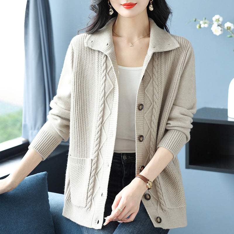 Covering Belly Thin Plus Size High Lapel Knitted Cardigan For Women