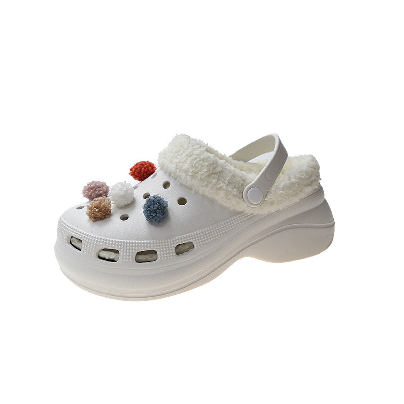 Plush Thick Soled Baotou Sponge Cake Two Wear Cotton Slippers