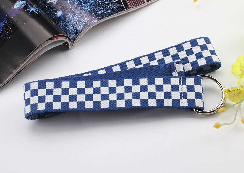 New Nylon Canvas Student Belt Fashion All-match Pant Double Ring Buckle Plaid Printed Jeans Belt